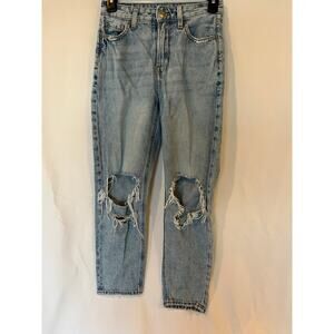 American Eagle Women's Size 0 Short Ripped Mom Jeans Light Blue Denim